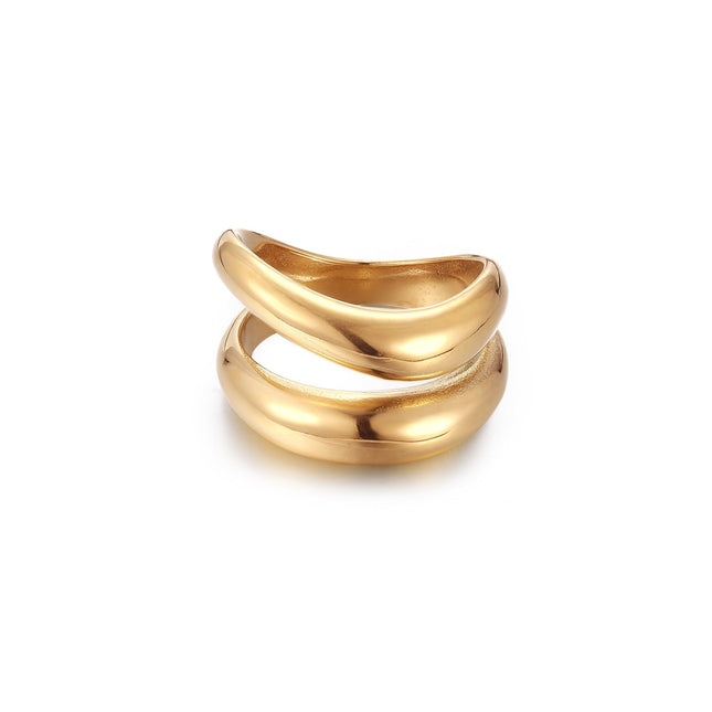 Minimalist Gold Double Band Ring – Women’s Stacking  Open Ring, Hypoallergenic Stainless Steel Jewelry