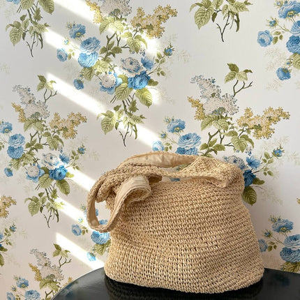 Large Bohemian Woven Straw Shopper Bag with Zipper – Sustainable Boho Beach Tote