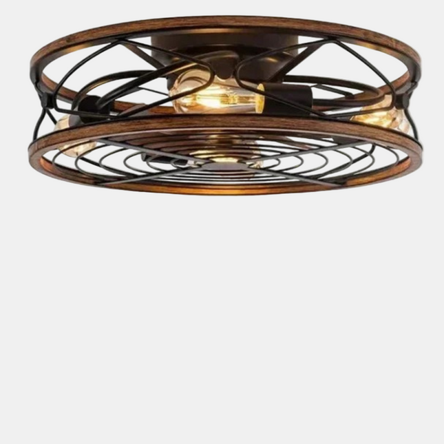 Industrial Ceiling Fan with LED Light – Retro Vintage Metal Design with Remote Control, 6.7" Low Profile