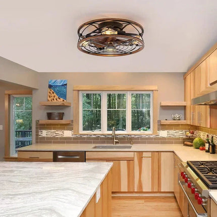 Industrial Ceiling Fan with LED Light – Retro Vintage Metal Design with Remote Control, 6.7" Low Profile