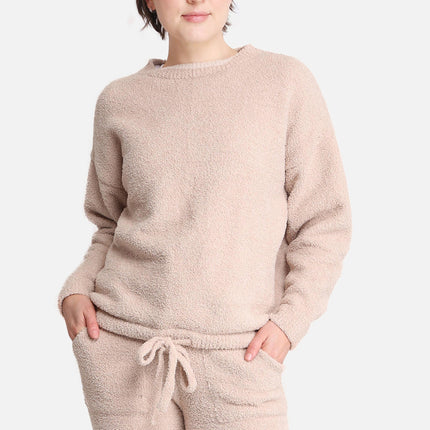 Women’s Soft Loungewear Sweater with Drawstring Hem – Beige & Black