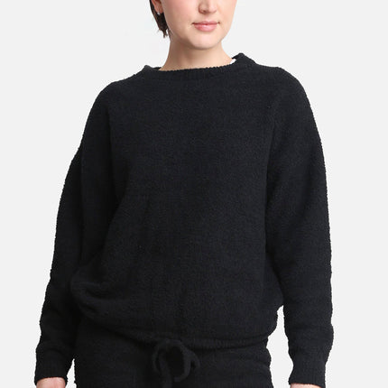 Women’s Soft Loungewear Sweater with Drawstring Hem – Beige & Black