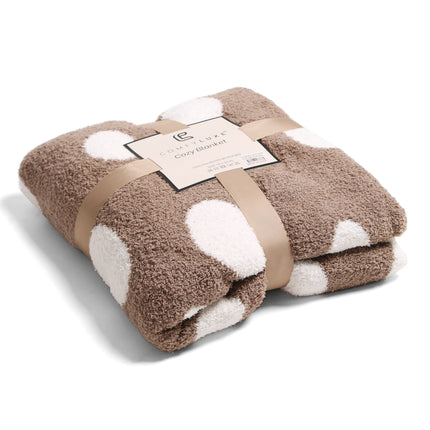 Polka Dot Luxe Fleece Throw Blanket – Soft & Cozy Microfiber Plaid in Blue or Coffee Brown (130x150 cm)