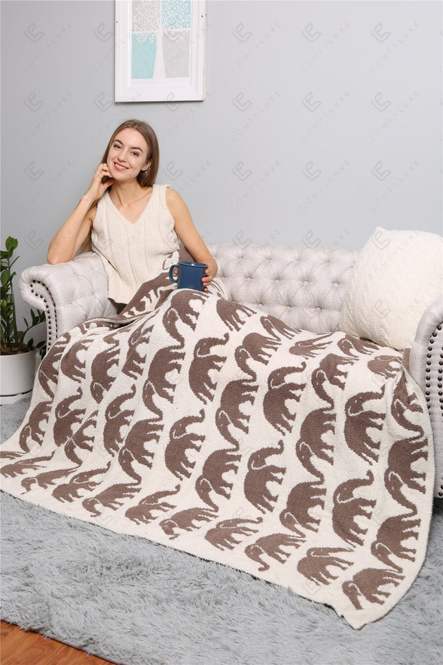 Elephant Print Luxury Soft Fleece Throw Blanket Microfiber Plush