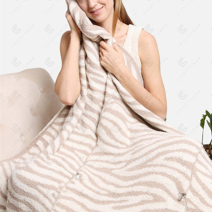 Zebra Print 2-in-1 Throw Blanket & Pillow – Ultra-Soft Microfiber, Beige Safari Design