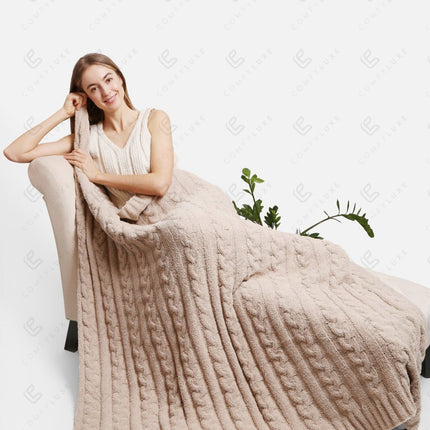 Chunky Cable Knit Fleece Throw Blanket – Soft & Cozy 50X55 Inch Home Decor Plaid