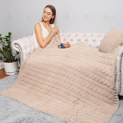 Chunky Cable Knit Fleece Throw Blanket – Soft & Cozy 50X55 Inch Home Decor Plaid