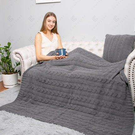 Chunky Cable Knit Fleece Throw Blanket – Soft & Cozy 50X55 Inch Home Decor Plaid