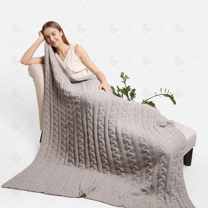 Chunky Cable Knit Fleece Throw Blanket – Soft & Cozy 50X55 Inch Home Decor Plaid