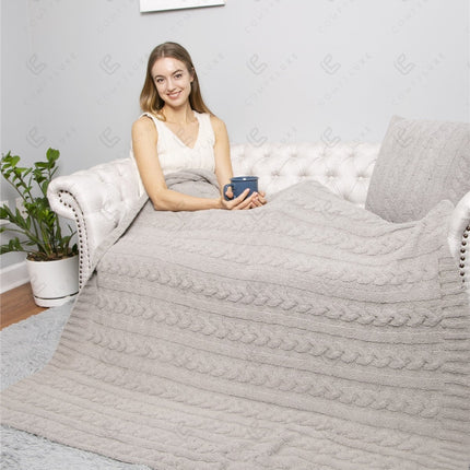 Chunky Cable Knit Fleece Throw Blanket – Soft & Cozy 50X55 Inch Home Decor Plaid