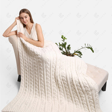 Chunky Cable Knit Fleece Throw Blanket – Soft & Cozy 50X55 Inch Home Decor Plaid