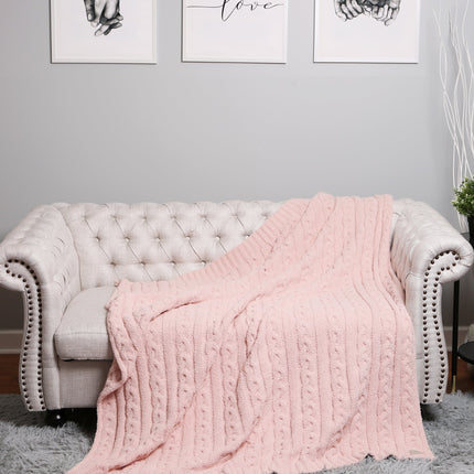 Chunky Cable Knit Fleece Throw Blanket – Soft & Cozy 50X55 Inch Home Decor Plaid