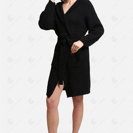 Luxurious Hooded Microfiber Bathrobe – Ultra-Soft, Lightweight Spa Robe with Front Pockets & Adjustable Belt
