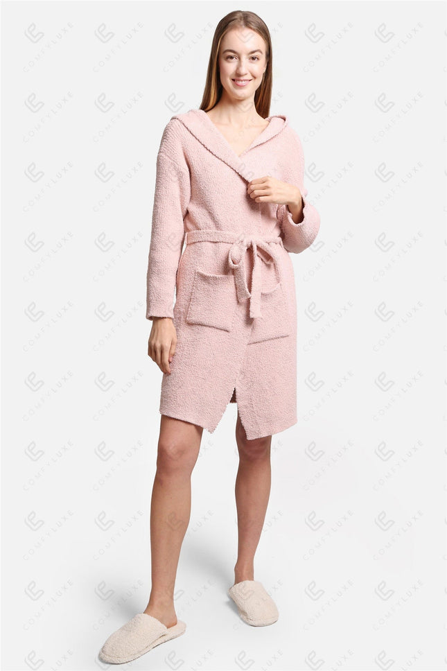 Luxurious Hooded Microfiber Bathrobe – Ultra-Soft, Lightweight Spa Robe with Front Pockets & Adjustable Belt