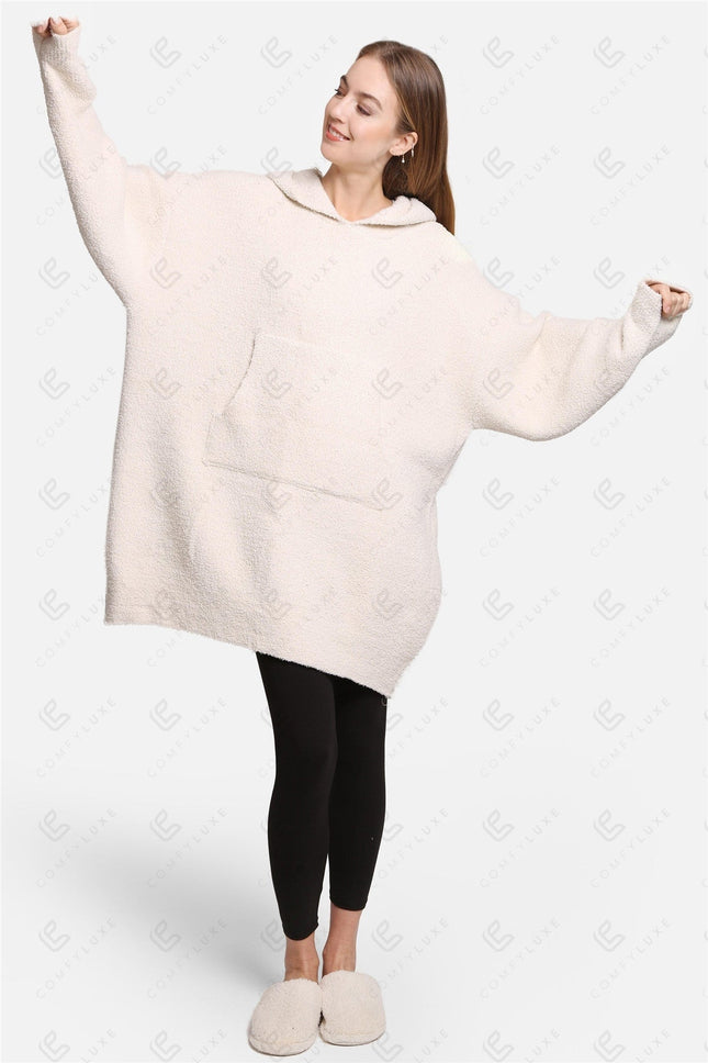 Oversized Sherpa Fleece Wearable Blanket Hoodie – Ultra-Soft Cozy Hoodie with Kangaroo Pocket & Hood for Ultimate Comfort