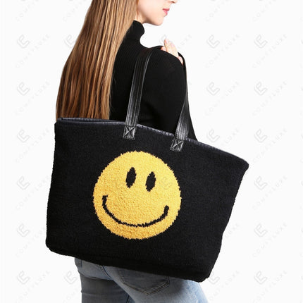 Happy Face Tote Bag – Spacious & Soft Smiley Print Shopper