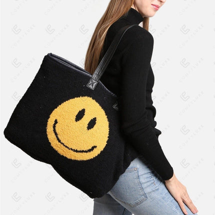 Happy Face Tote Bag – Spacious & Soft Smiley Print Shopper