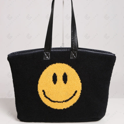 Happy Face Tote Bag – Spacious & Soft Smiley Print Shopper