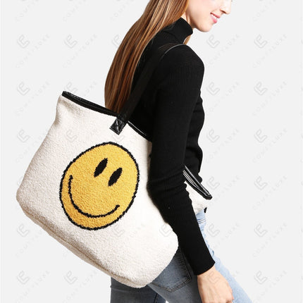 Happy Face Tote Bag – Spacious & Soft Smiley Print Shopper