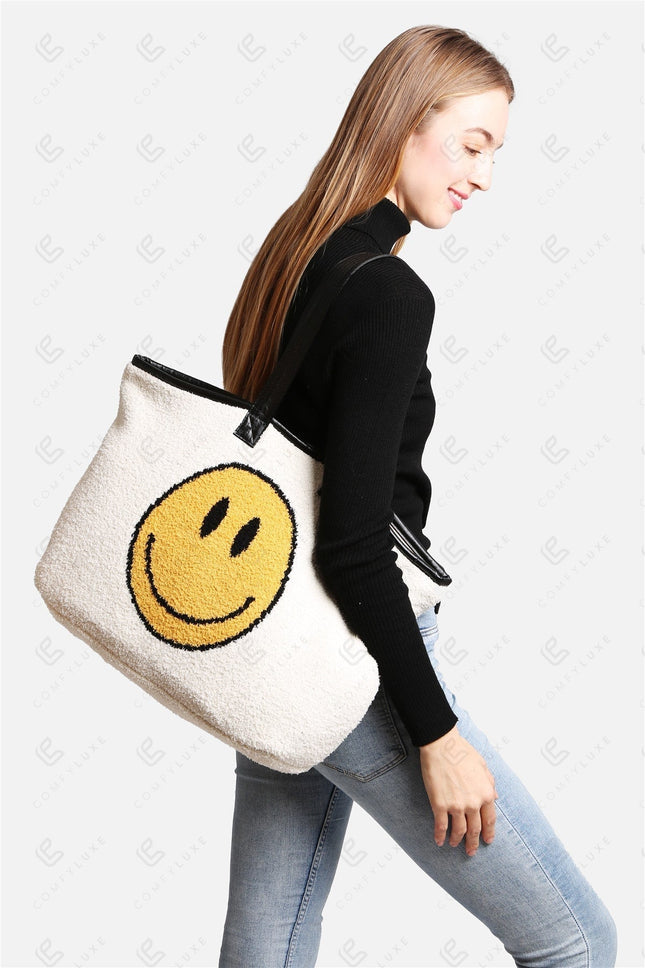 Happy Face Tote Bag – Spacious & Soft Smiley Print Shopper