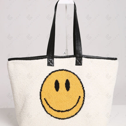 Happy Face Tote Bag – Spacious & Soft Smiley Print Shopper