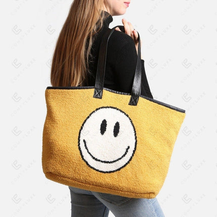 Happy Face Tote Bag – Spacious & Soft Smiley Print Shopper