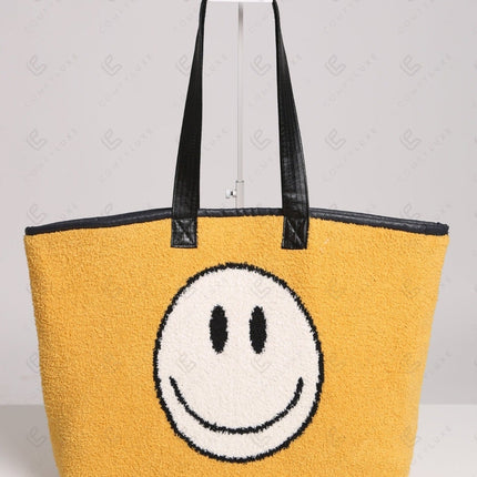 Happy Face Tote Bag – Spacious & Soft Smiley Print Shopper