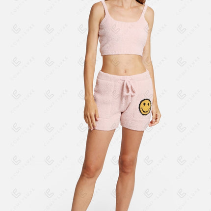 Smiley Print Women’s Lounge Shorts – Cozy Drawstring Loungewear with Pockets