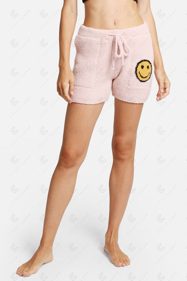 Smiley Print Women’s Lounge Shorts – Cozy Drawstring Loungewear with Pockets