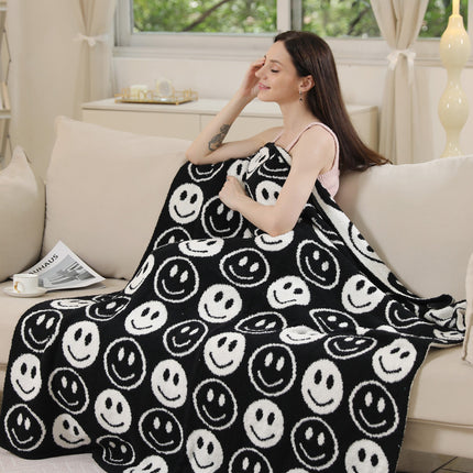 Mini Happy Face Luxe Fleece Throw Blanket – Ultra-Soft Polyester Microfiber, 130×150 cm, Cozy & Stylish Home Décor