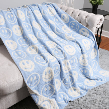 Mini Happy Face Luxe Fleece Throw Blanket – Ultra-Soft Polyester Microfiber, 130×150 cm, Cozy & Stylish Home Décor