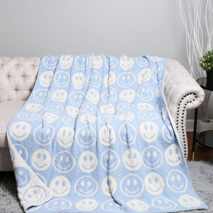 Mini Happy Face Luxe Fleece Throw Blanket – Ultra-Soft Polyester Microfiber, 130×150 cm, Cozy & Stylish Home Décor