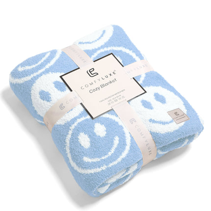 Mini Happy Face Luxe Fleece Throw Blanket – Ultra-Soft Polyester Microfiber, 130×150 cm, Cozy & Stylish Home Décor
