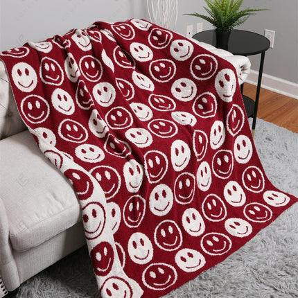 Mini Happy Face Luxe Fleece Throw Blanket – Ultra-Soft Polyester Microfiber, 130×150 cm, Cozy & Stylish Home Décor