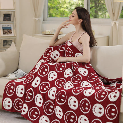Mini Happy Face Luxe Fleece Throw Blanket – Ultra-Soft Polyester Microfiber, 130×150 cm, Cozy & Stylish Home Décor