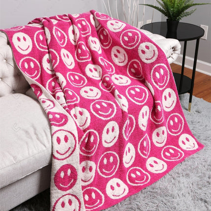 Mini Happy Face Luxe Fleece Throw Blanket – Ultra-Soft Polyester Microfiber, 130×150 cm, Cozy & Stylish Home Décor