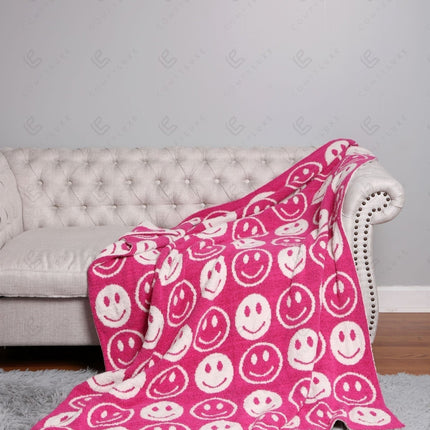 Mini Happy Face Luxe Fleece Throw Blanket – Ultra-Soft Polyester Microfiber, 130×150 cm, Cozy & Stylish Home Décor