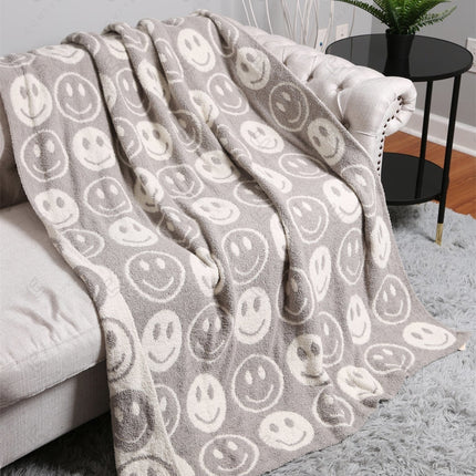 Mini Happy Face Luxe Fleece Throw Blanket – Ultra-Soft Polyester Microfiber, 130×150 cm, Cozy & Stylish Home Décor