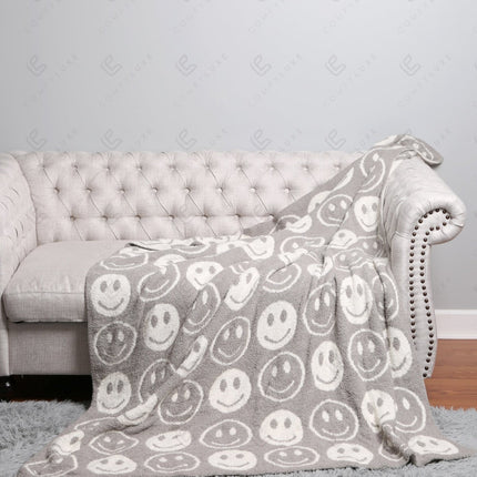 Mini Happy Face Luxe Fleece Throw Blanket – Ultra-Soft Polyester Microfiber, 130×150 cm, Cozy & Stylish Home Décor