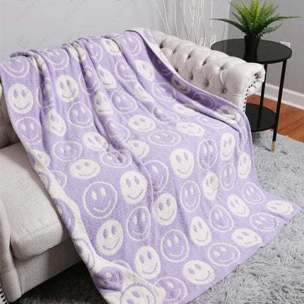 Mini Happy Face Luxe Fleece Throw Blanket – Ultra-Soft Polyester Microfiber, 130×150 cm, Cozy & Stylish Home Décor