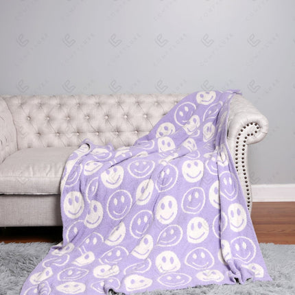 Mini Happy Face Luxe Fleece Throw Blanket – Ultra-Soft Polyester Microfiber, 130×150 cm, Cozy & Stylish Home Décor