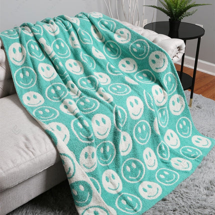 Mini Happy Face Luxe Fleece Throw Blanket – Ultra-Soft Polyester Microfiber, 130×150 cm, Cozy & Stylish Home Décor