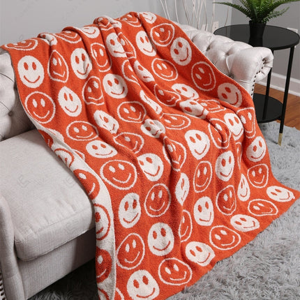 Mini Happy Face Luxe Fleece Throw Blanket – Ultra-Soft Polyester Microfiber, 130×150 cm, Cozy & Stylish Home Décor