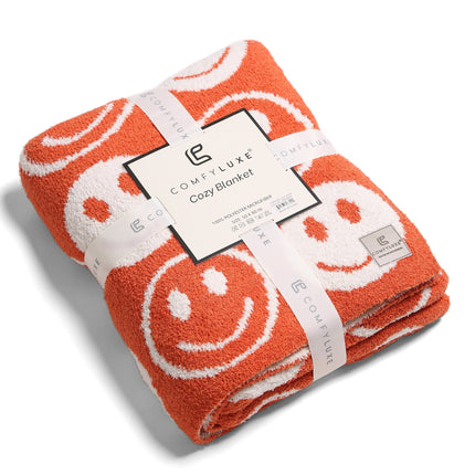 Mini Happy Face Luxe Fleece Throw Blanket – Ultra-Soft Polyester Microfiber, 130×150 cm, Cozy & Stylish Home Décor