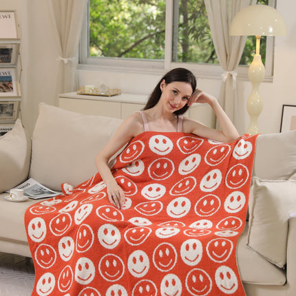Mini Happy Face Luxe Fleece Throw Blanket – Ultra-Soft Polyester Microfiber, 130×150 cm, Cozy & Stylish Home Décor