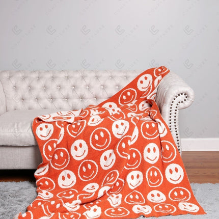 Mini Happy Face Luxe Fleece Throw Blanket – Ultra-Soft Polyester Microfiber, 130×150 cm, Cozy & Stylish Home Décor