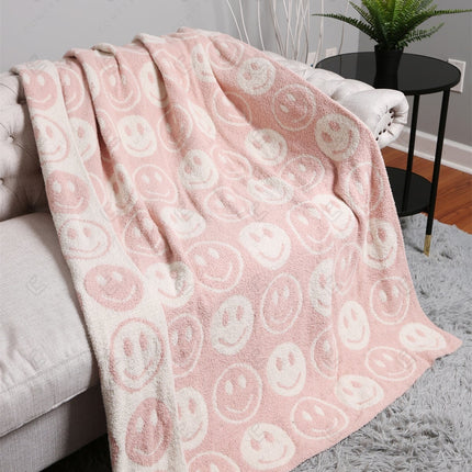 Mini Happy Face Luxe Fleece Throw Blanket – Ultra-Soft Polyester Microfiber, 130×150 cm, Cozy & Stylish Home Décor