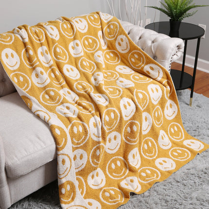 Mini Happy Face Luxe Fleece Throw Blanket – Ultra-Soft Polyester Microfiber, 130×150 cm, Cozy & Stylish Home Décor