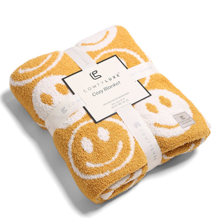 Mini Happy Face Luxe Fleece Throw Blanket – Ultra-Soft Polyester Microfiber, 130×150 cm, Cozy & Stylish Home Décor
