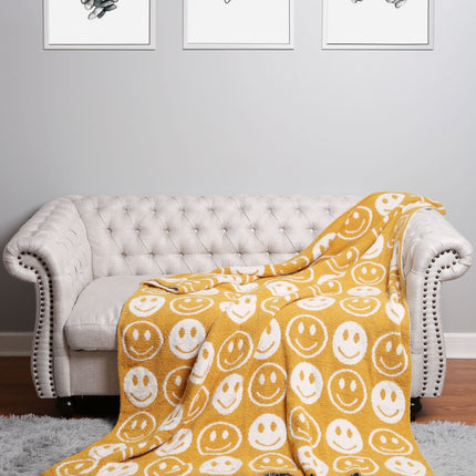 Mini Happy Face Luxe Fleece Throw Blanket – Ultra-Soft Polyester Microfiber, 130×150 cm, Cozy & Stylish Home Décor